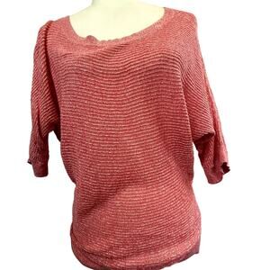 Express Small Open weave Sweater blouse top women crop sleeve peach pink